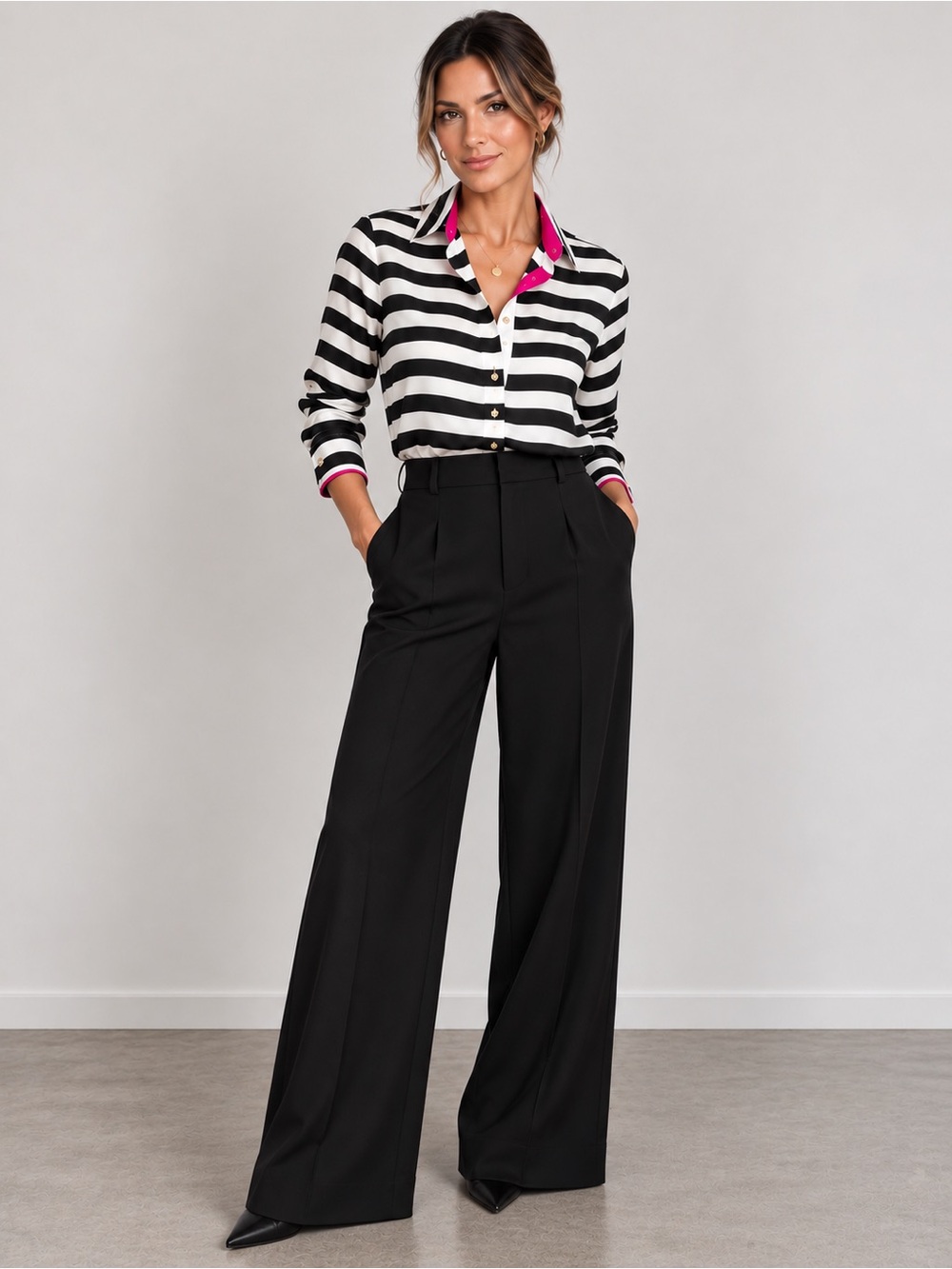 BANANA REPUBLIC Black & White Striped Button Down Blouse Top Medium